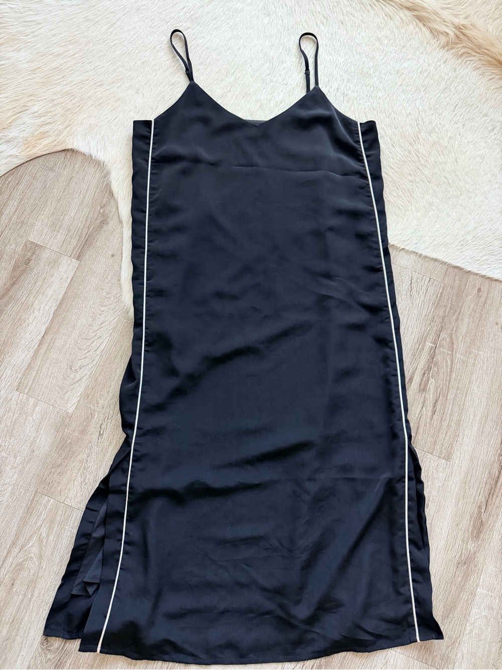 Black Satin Slip Dress with Contrast Piping - No Less Than